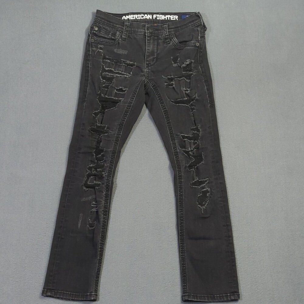 American Fighter Jeans Men's 28 Short Black Striker Relaxed Straight Distressed